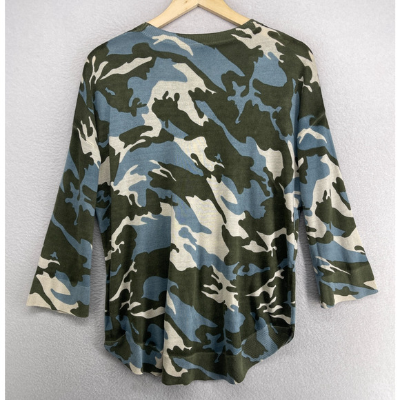 MAGASCHONI Sweater Womens M Silk Cashmere Tunic Camo 3/4 Sleeve Green Blue - Picture 3 of 12